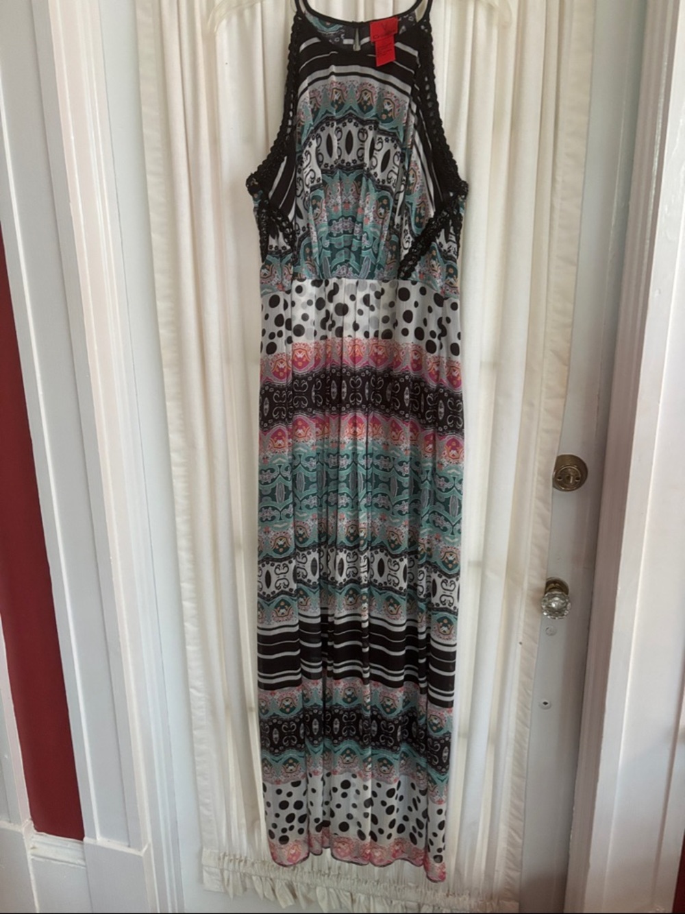 Christina Bohemian Maxi Dress in Teal, Black and Coral